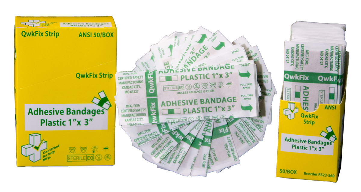 QF Strips Plastic 1" x 3" Bandages 50 Box Sterile
