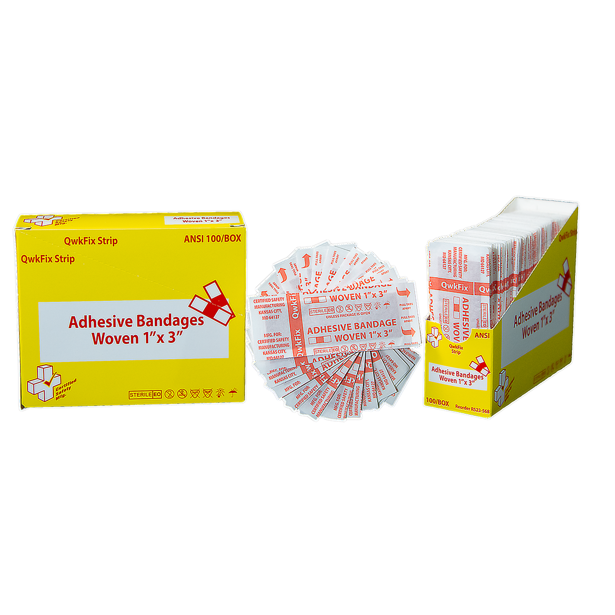 QF Strips Woven 1" x 3" Bandages 100 Box Sterile